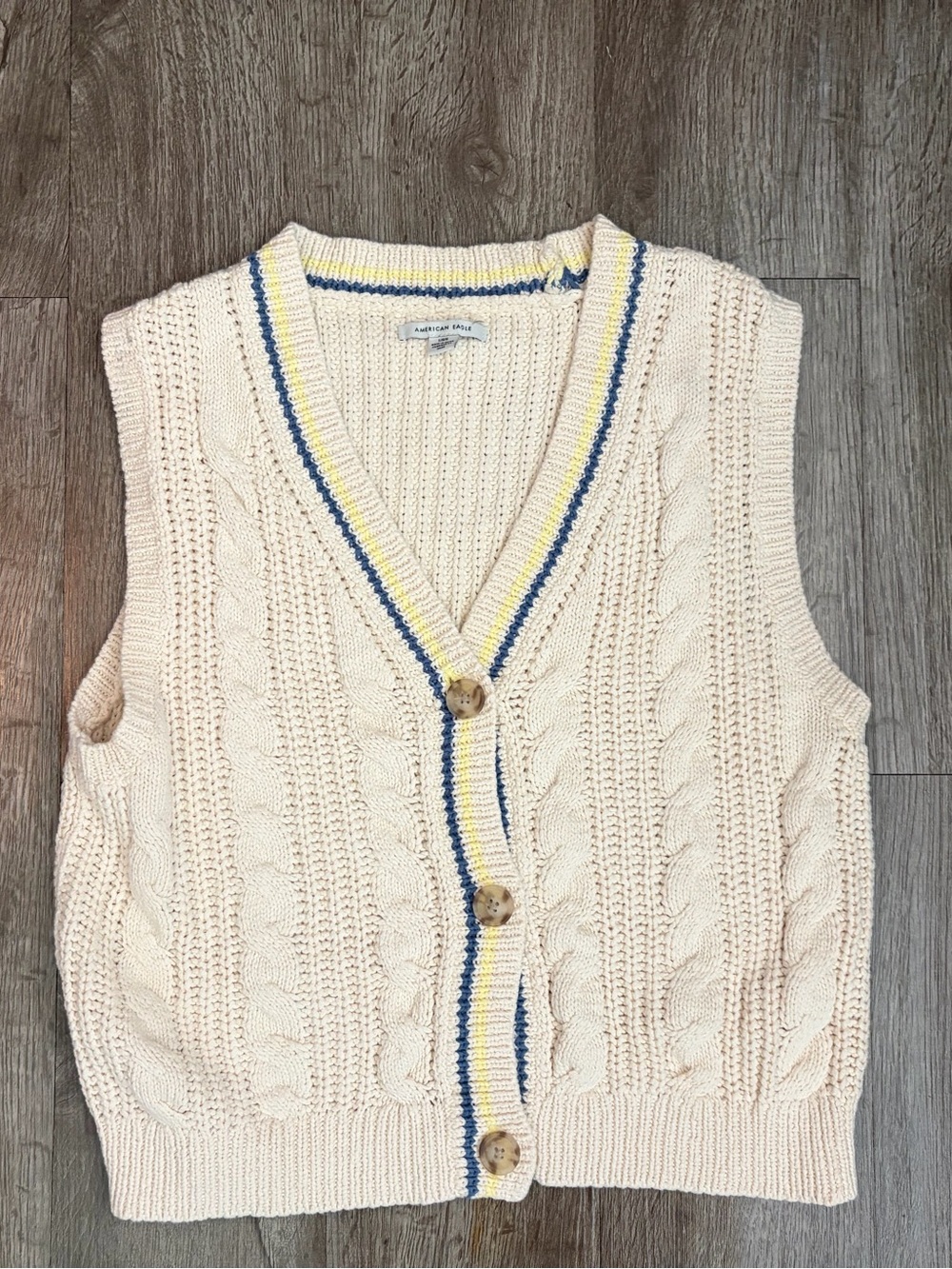 American Eagle Cable Knit Preppy Academia 100% Cotton Sweater Vest Size L